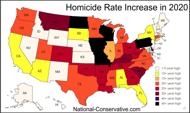 Homicide rate increase per state in 2020